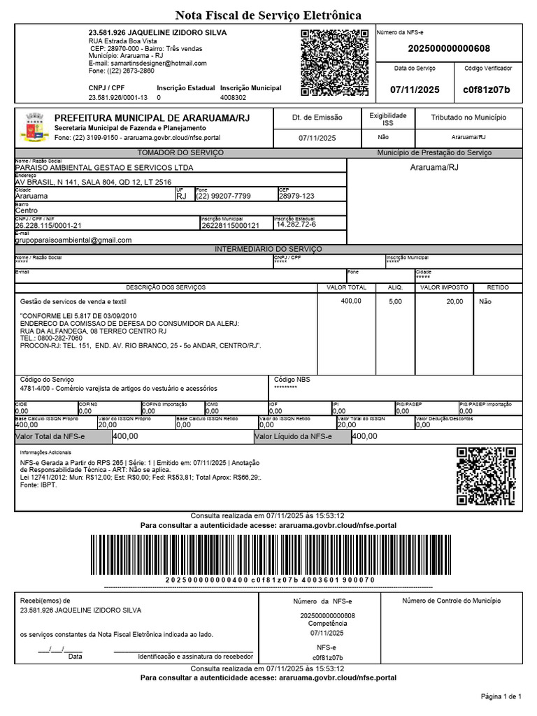 Nota Fiscal Eletrônica Araruama RJ | PDF | Business
