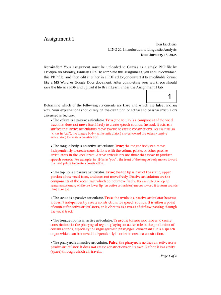 LING 20 Assignment 1 | PDF | Linguistics | Human Communication