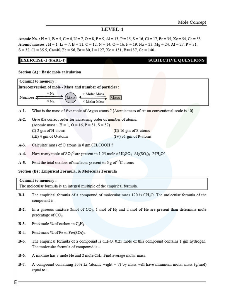 Mole Concept | PDF | Mass Concentration (Chemistry) | Mole (Unit)