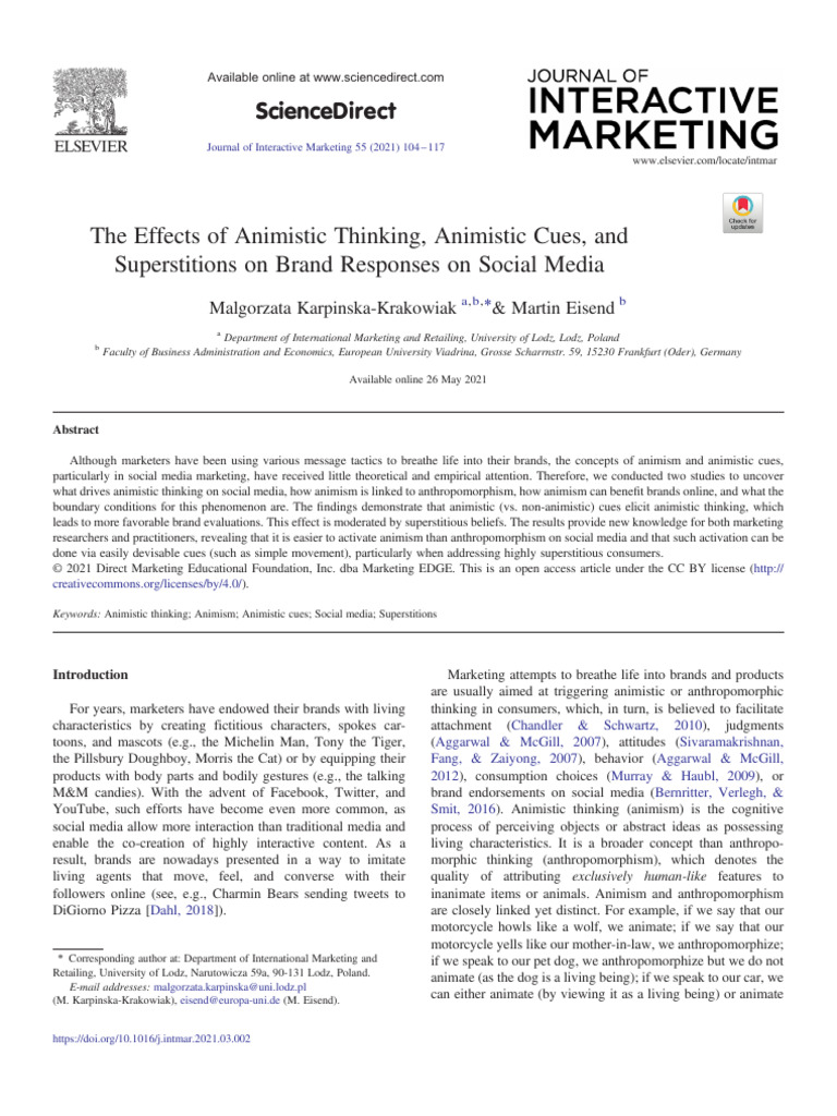 The Effects of Animistic Thinking Animistic Cues and 2021 Journal of ...