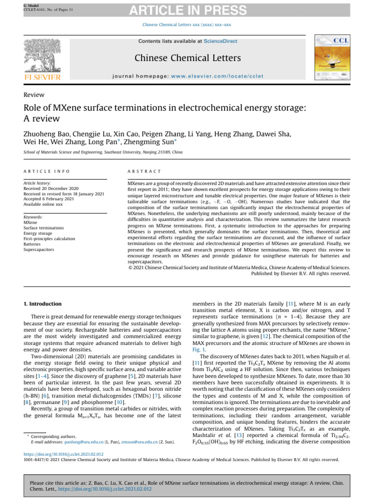 MXene Surface Terminations in Energy Storage | PDF | Physical Chemistry ...