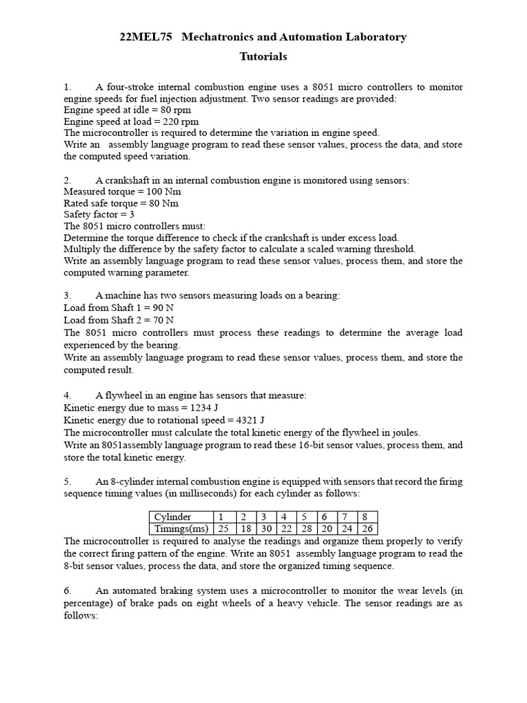 Mechatronics Lab: 8051 Assembly Projects | PDF | Engines | Internal ...