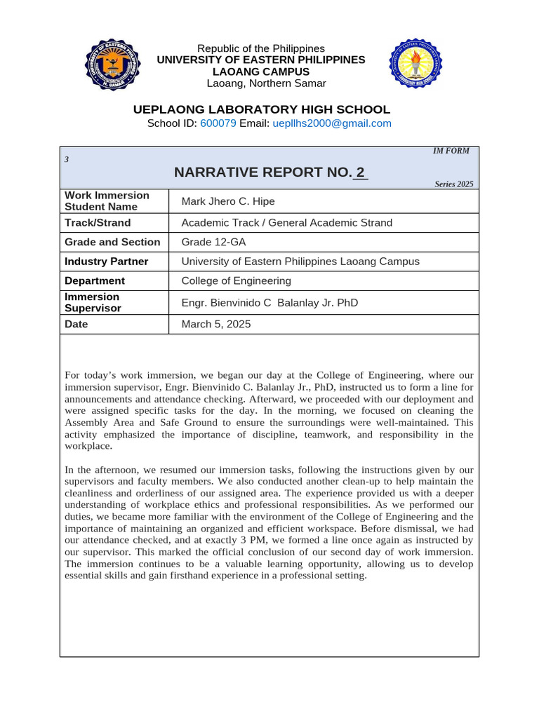 Work Immersion Task Sheet | PDF | Learning