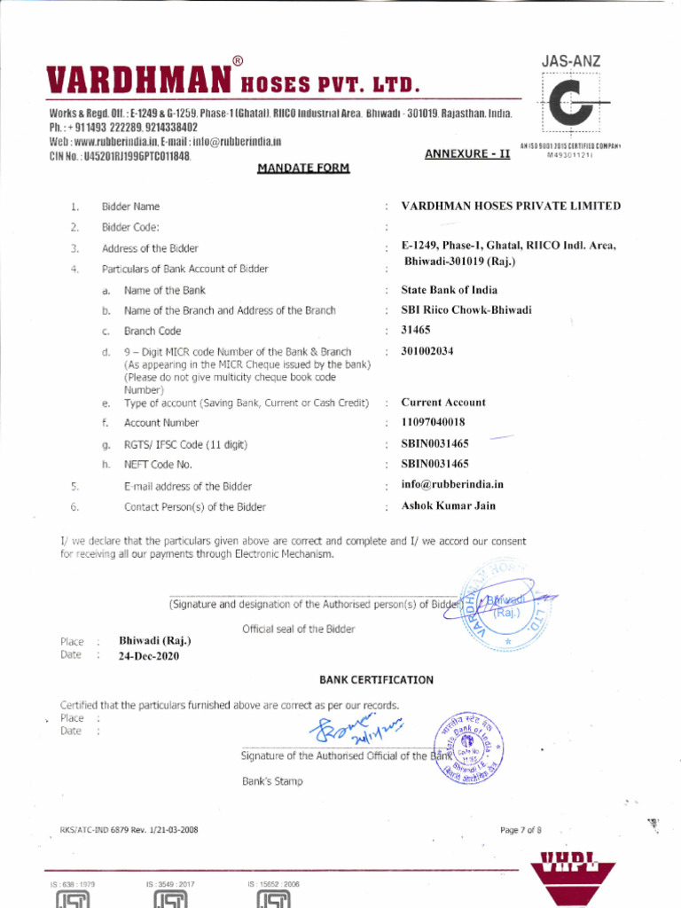 Bank Mandate Example | PDF