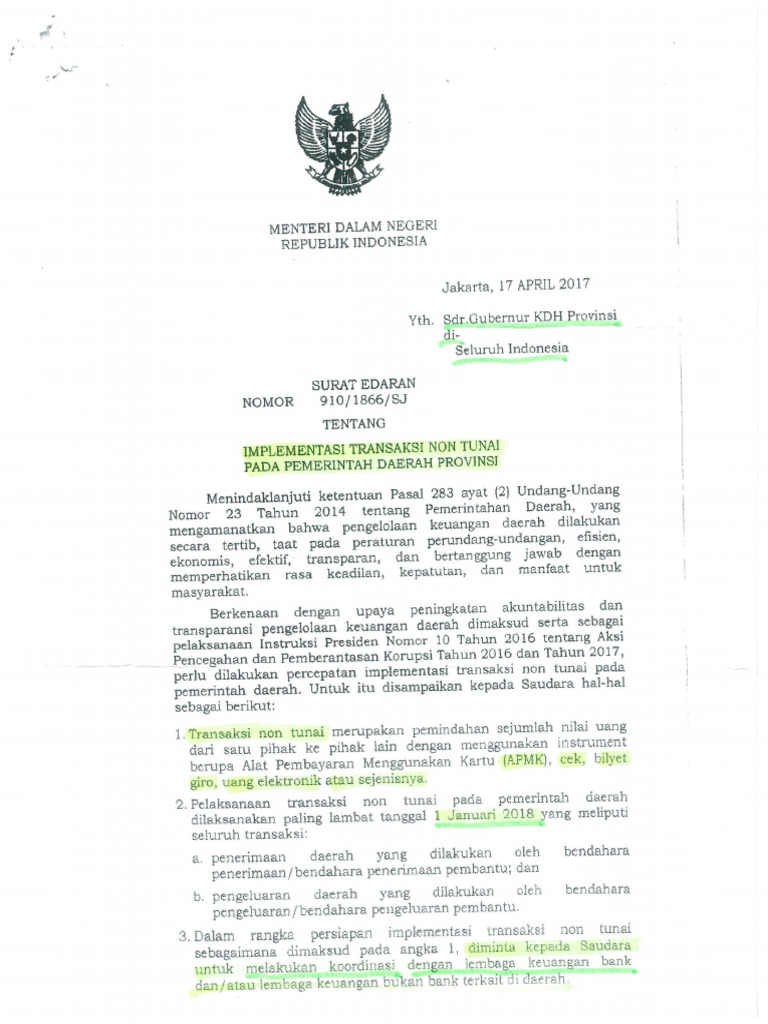 Surat Edaran Menteri Dalam Negeri Republik Indonesia | PDF