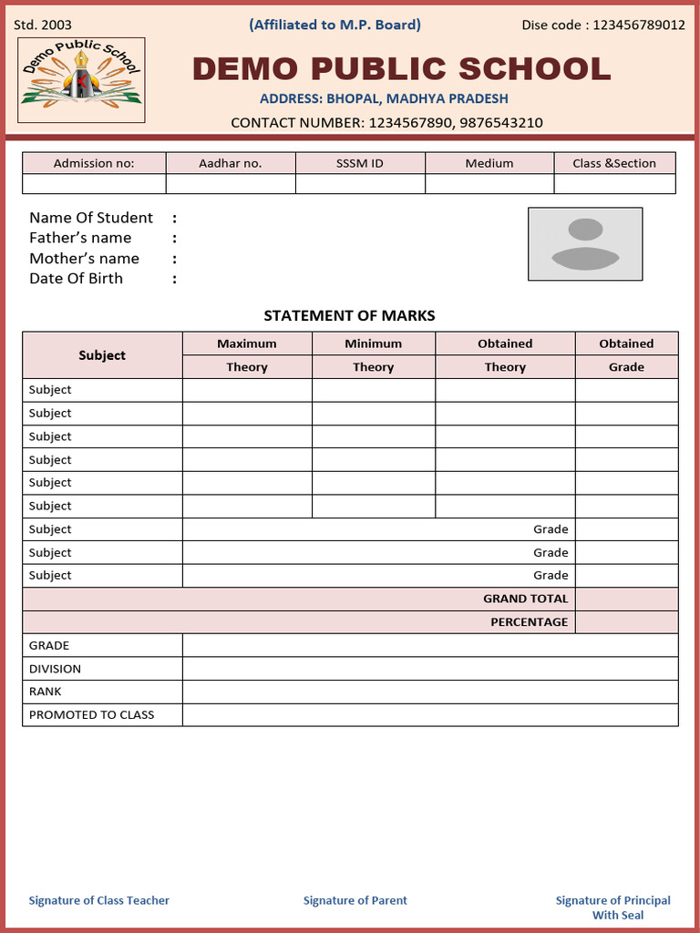 Student Marksheet for Demo Public School | PDF