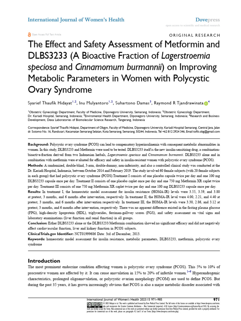 Metformin and DLBS3233 in PCOS Treatment | PDF | Polycystic Ovary ...