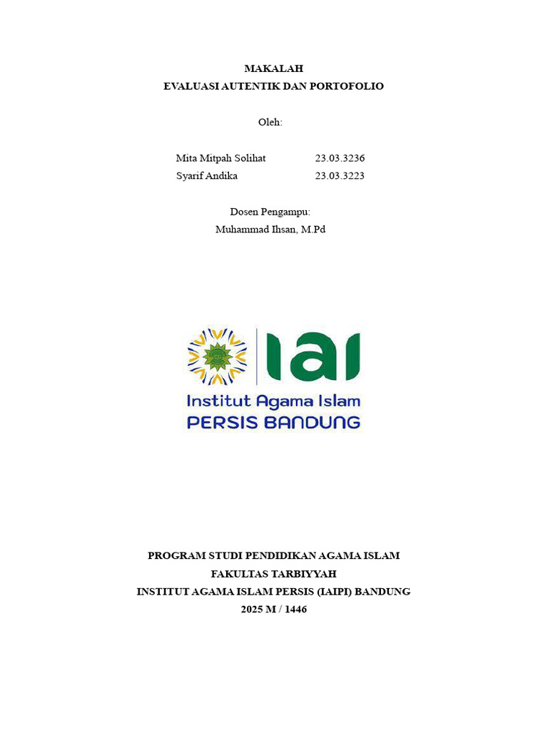Evaluasi Penilaian Autentik dan Portofolio | PDF