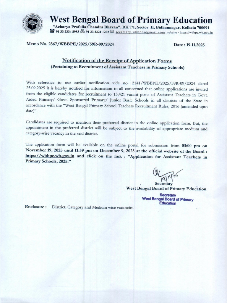 Primary Notification 2025 | PDF
