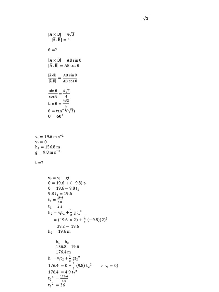 Vector and Motion Problems Solutions | PDF | Force | Potential Energy