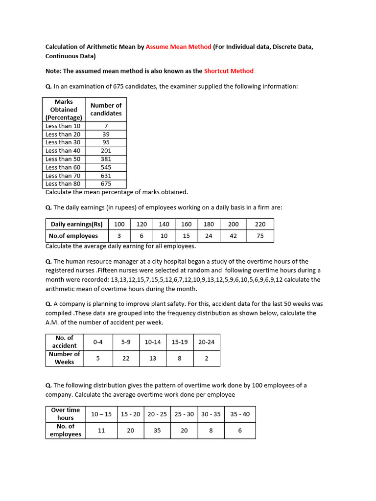 Arithmetic Mean Calculation Methods | PDF | Mean | Average