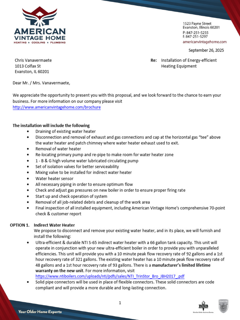 Energy-Efficient Heating Installation Proposal | PDF | Water Heating ...