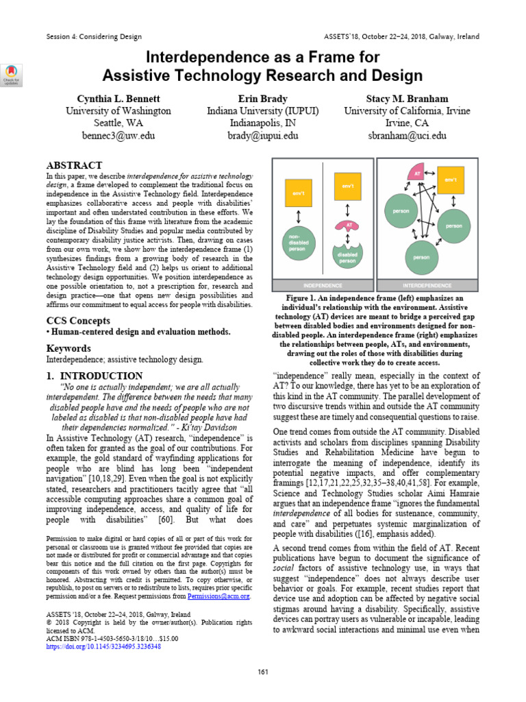 Interdependence As A Frame For Assistive Technology Research and Design ...
