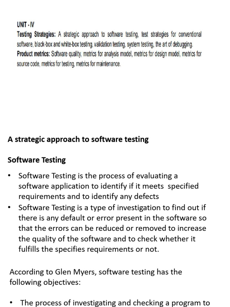 UNIT IV Software Engineering Notes | PDF | Software Testing | Unit Testing
