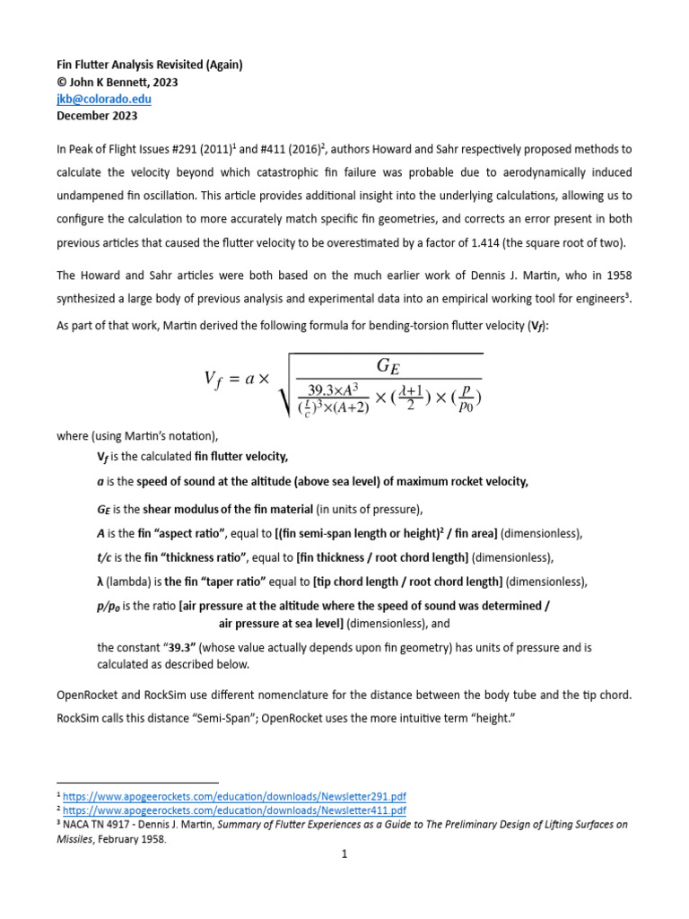 Fin Flutter Velocity Calculation Guide | PDF | Young's Modulus ...