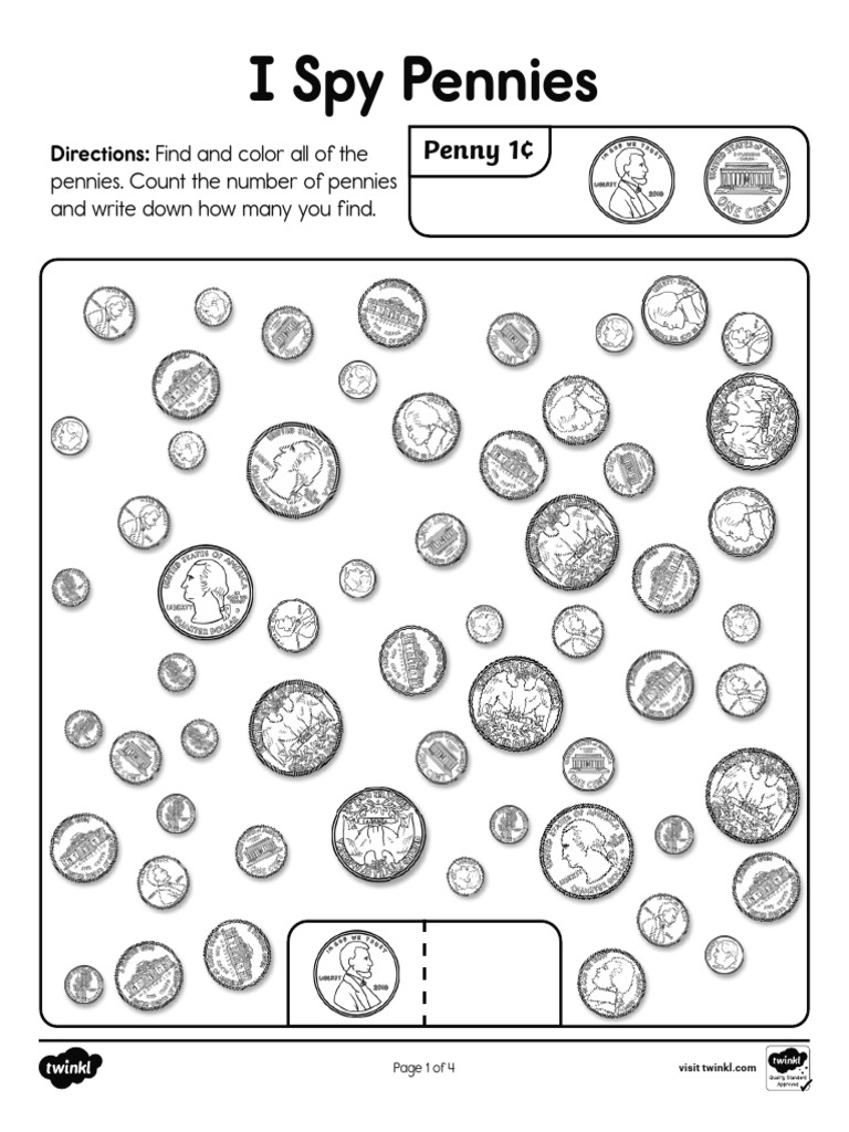 BW I Spy Coins Worksheets | PDF