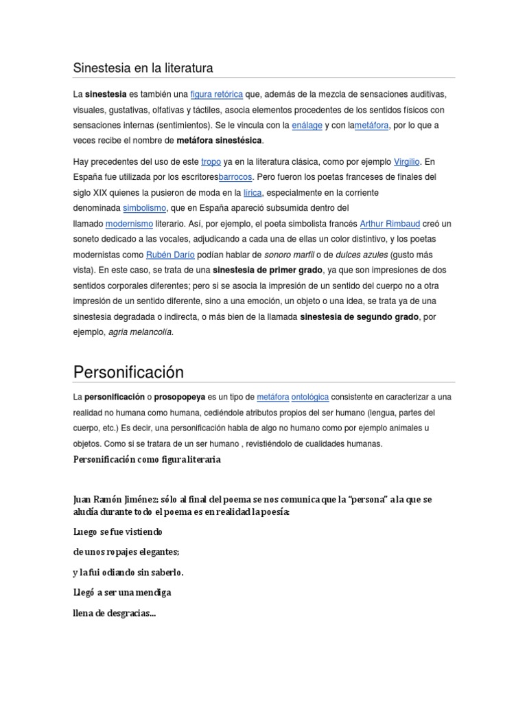Sinestesia, Personificacion, Metafora, Alegoria | PDF | Alegoría | Metáfora