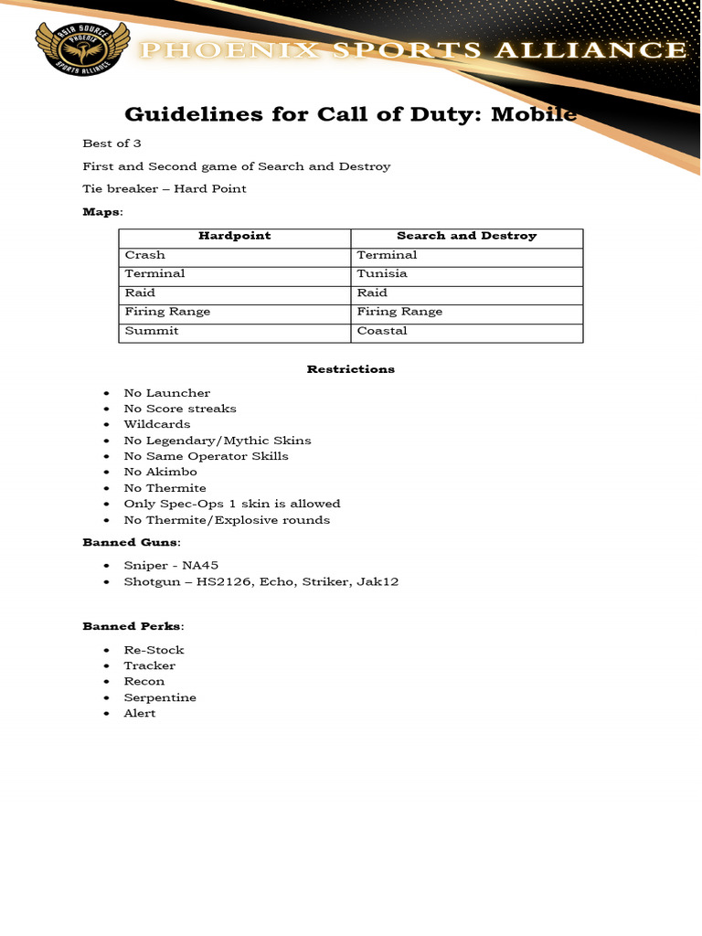 Call of Duty: Mobile Tournament Rules | PDF