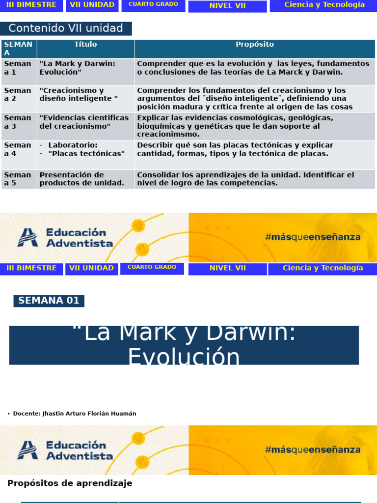 Contenido VII Unidad: Seman A Título Propósito | PDF | Evolución ...