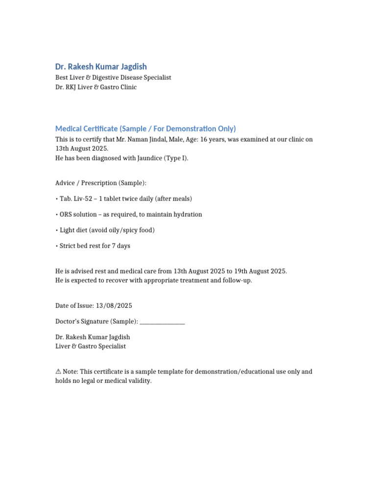 Sample Medical Certificate | PDF