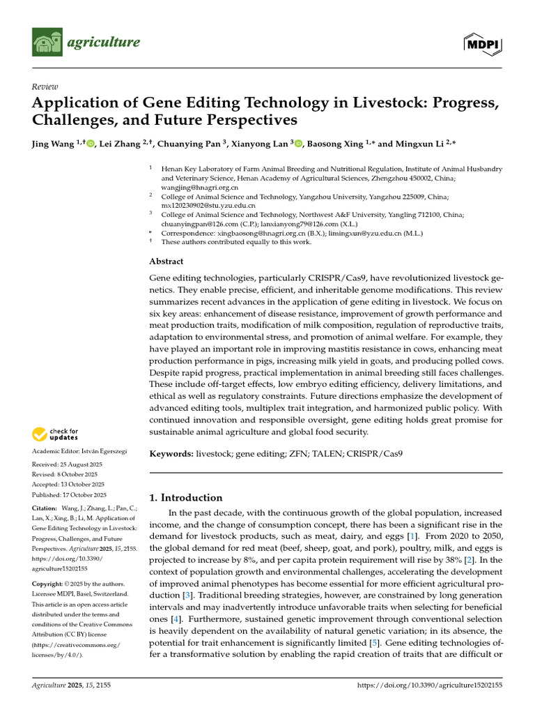 Gene Editing in Livestock: Advances & Challenges | PDF | Regulation Of ...