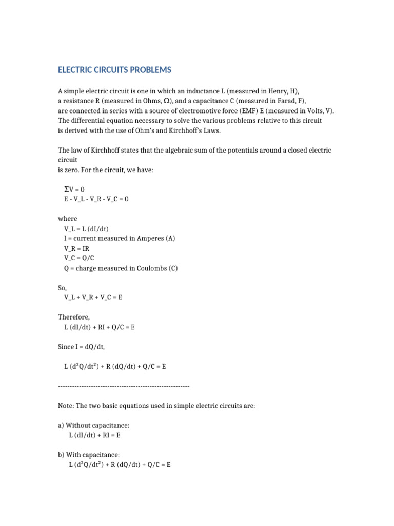 Electric Circuit Problem Solving Guide | PDF