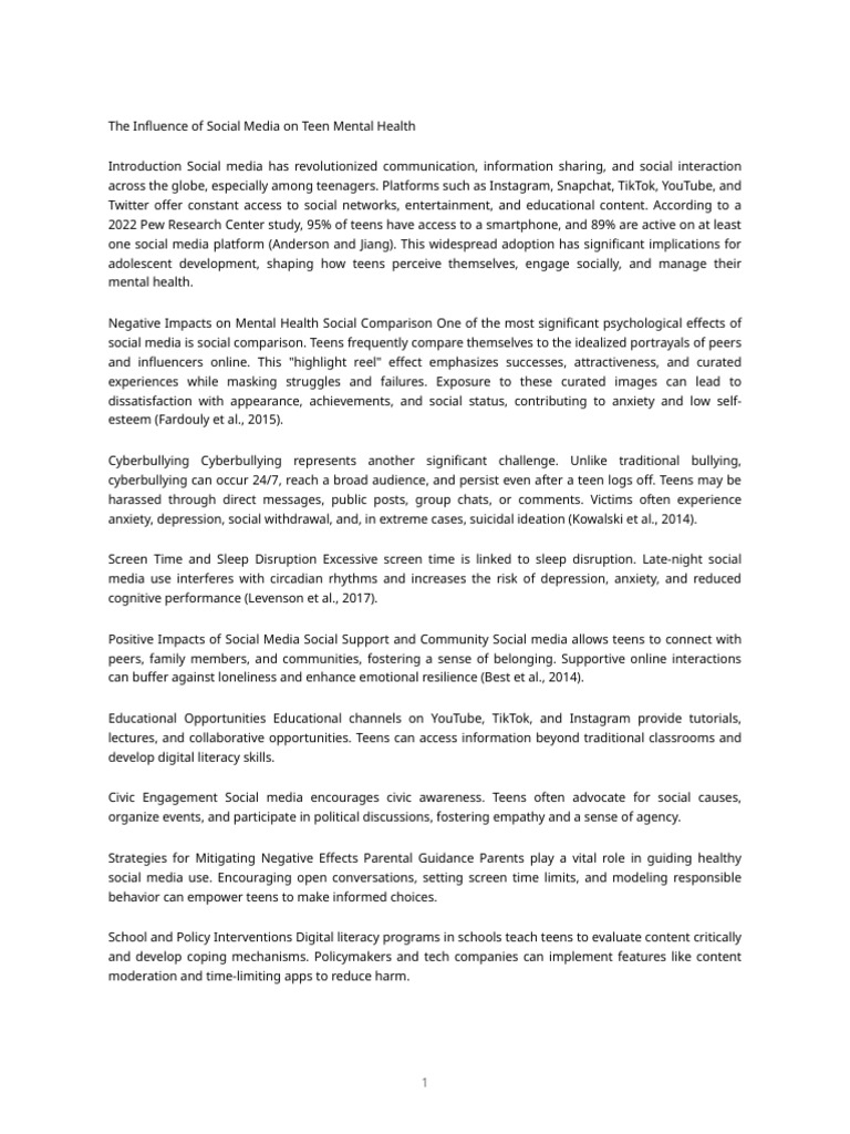 Social Media's Impact on Teen Mental Health | PDF | Social Media ...