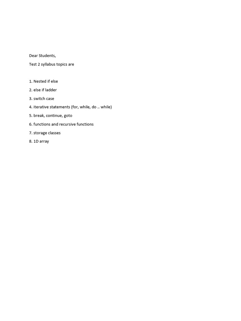 Test 2 Syllabus: Programming Concepts | PDF