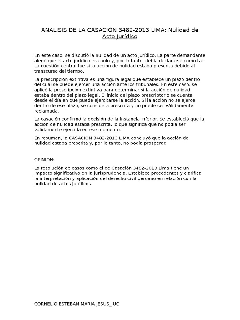 Nulidad de Acto Jurídico en Casación 3482-2013 | PDF