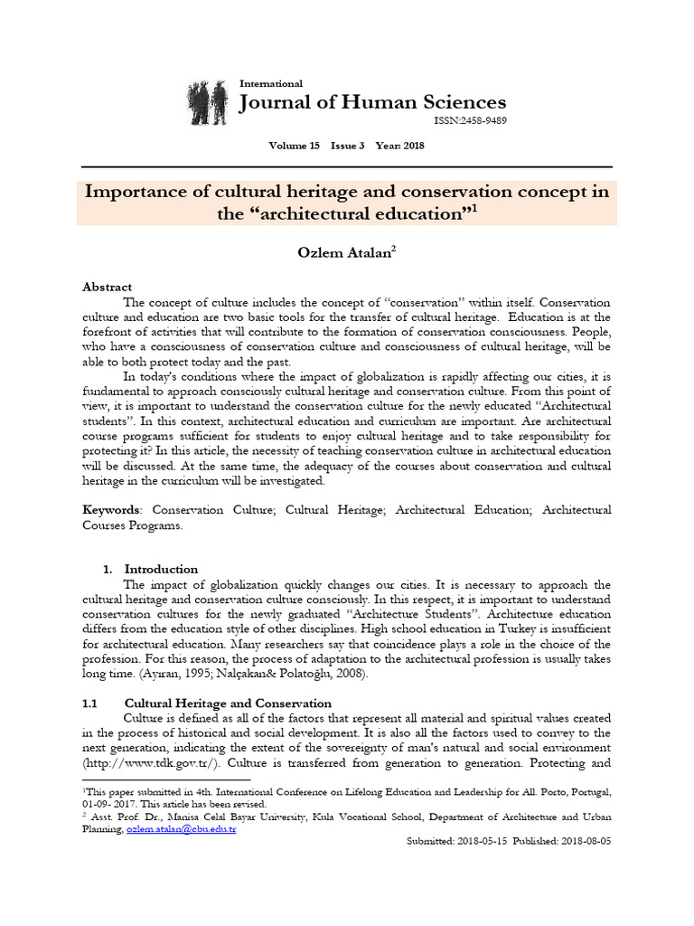 Cultural Heritage in Architectural Education | PDF | Cultural Heritage ...