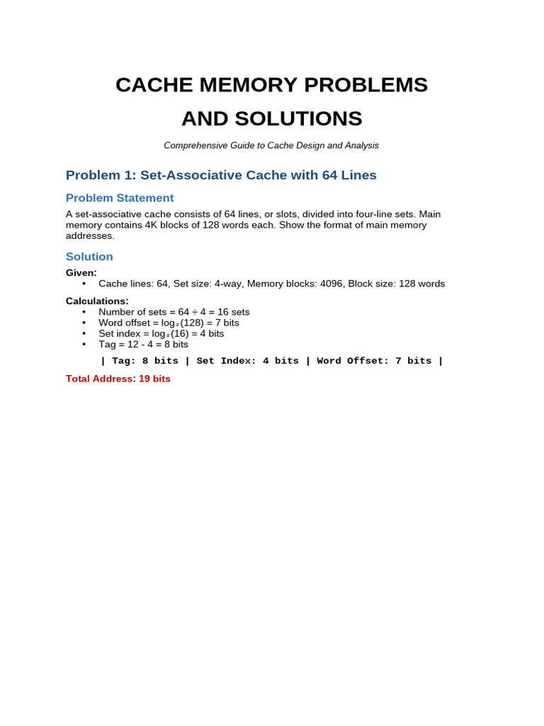 Cache Memory Problems Solutions | PDF | Cpu Cache | Integrated Circuit
