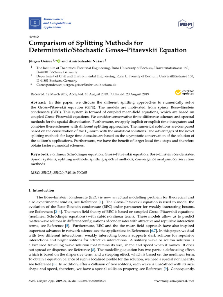 Splitting Methods for Gross-Pitaevskii Equation | PDF | Soliton | Equations