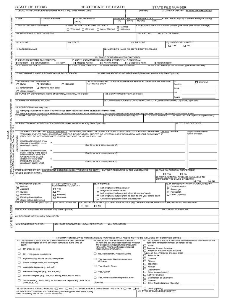 Texas Death Certificate Information | PDF | Race And Ethnicity In The ...