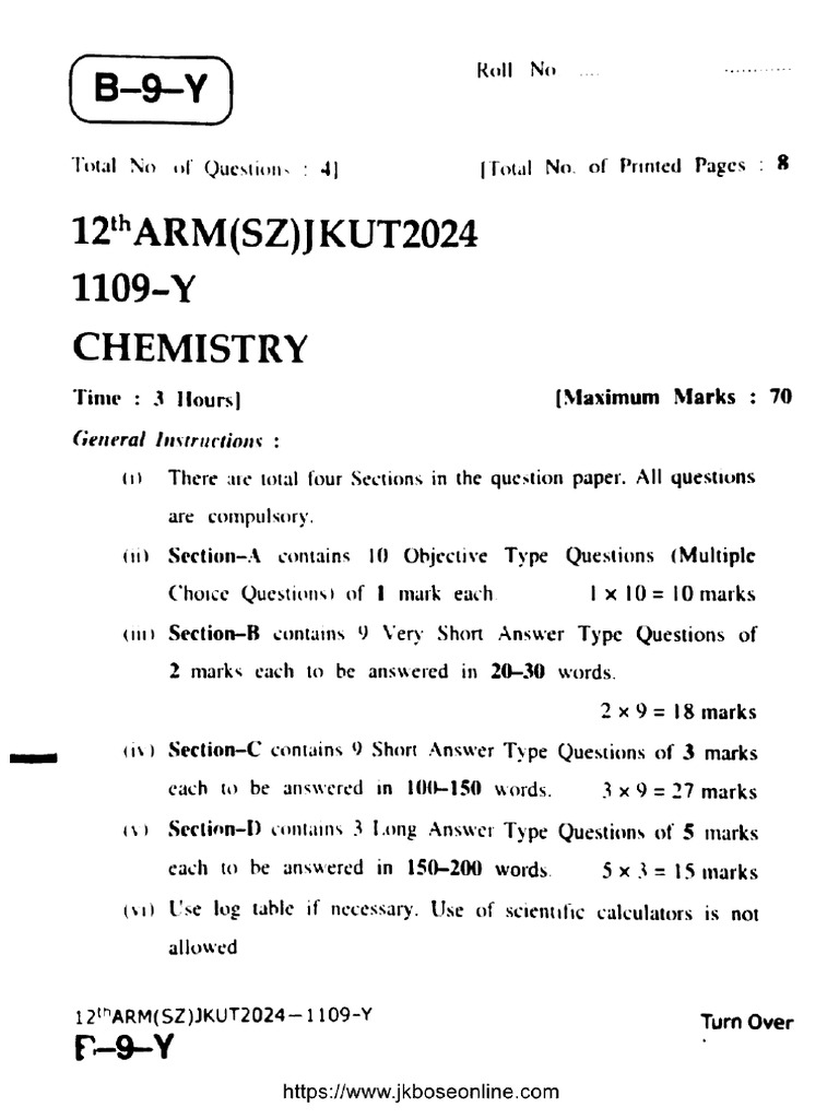 JK Bose Class 12 Chemistry 1109 y 2024 | PDF