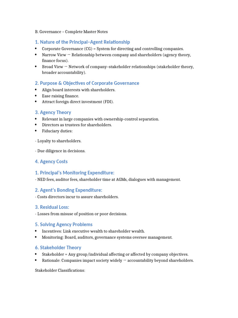 Corporate Governance Master Notes | PDF | Governance | Corporate Governance