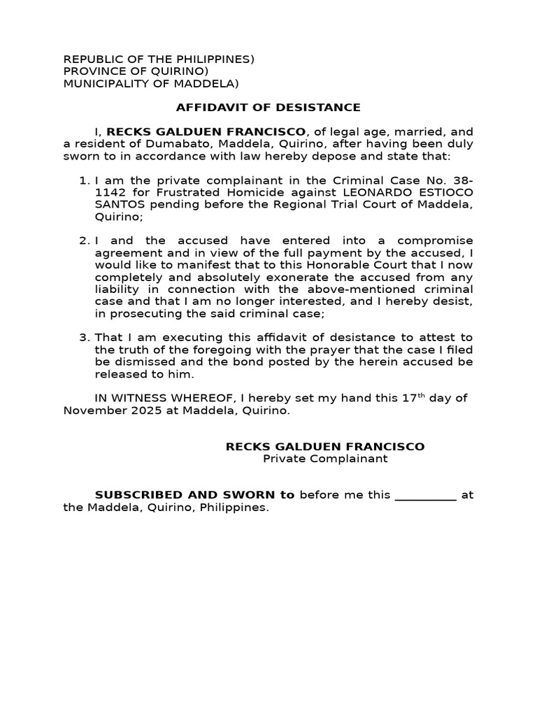 Affidavit of Desistance | PDF