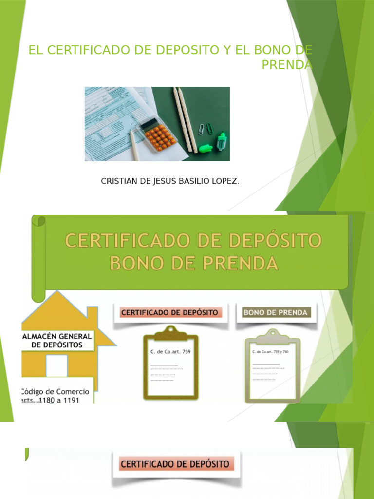 Requisitos del Certificado de Depósito y Bono de Prenda | PDF