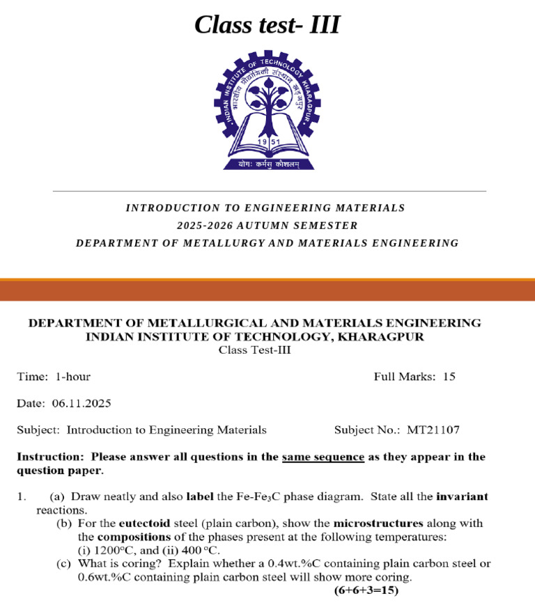 Engineering Materials Class Test III | PDF