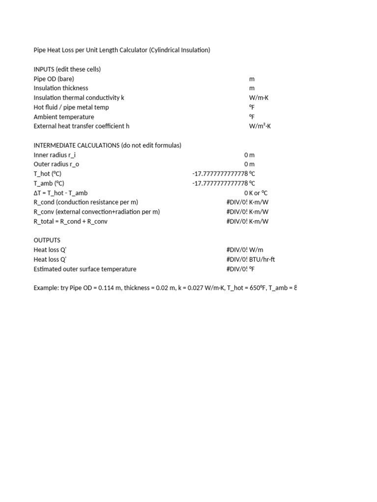 Pipe Heat Loss Calculator | PDF