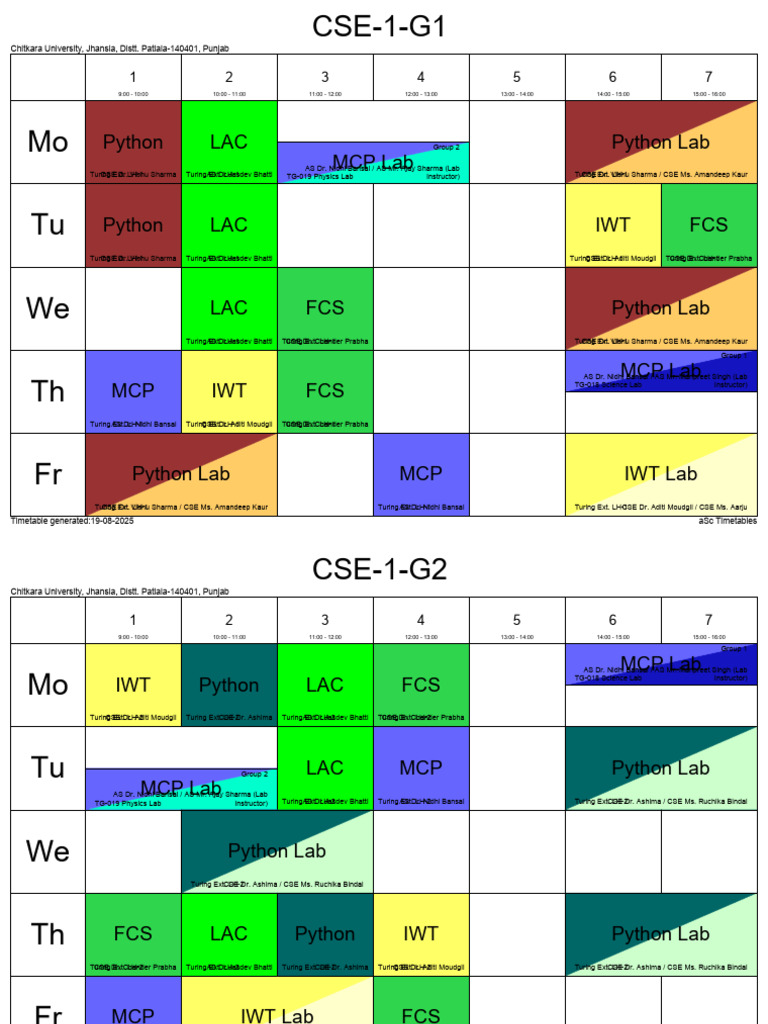 Timetable Groups Be-Cse Sem1 20aug2025 | PDF