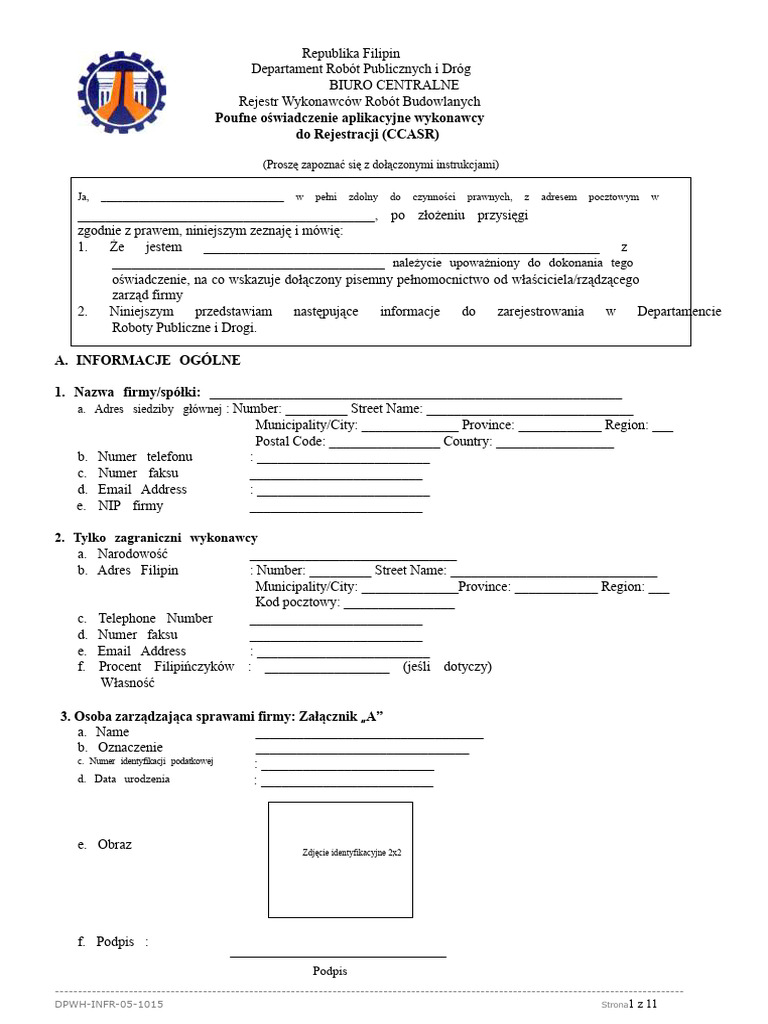 Formularz Ccasr DPWH | PDF