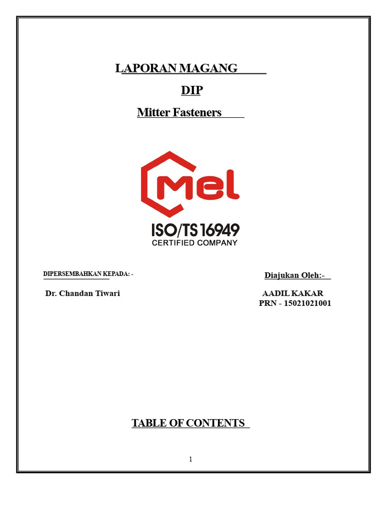Laporan Magang di Mitter Fasteners | PDF