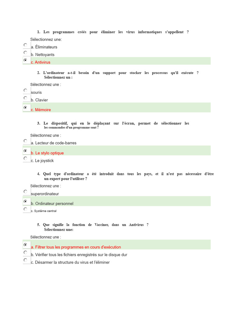 Quiz sur l'informatique et Word | PDF | Microsoft Word | Logiciel antivirus