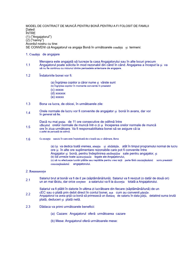 Contract de Model Pentru Bonă | PDF