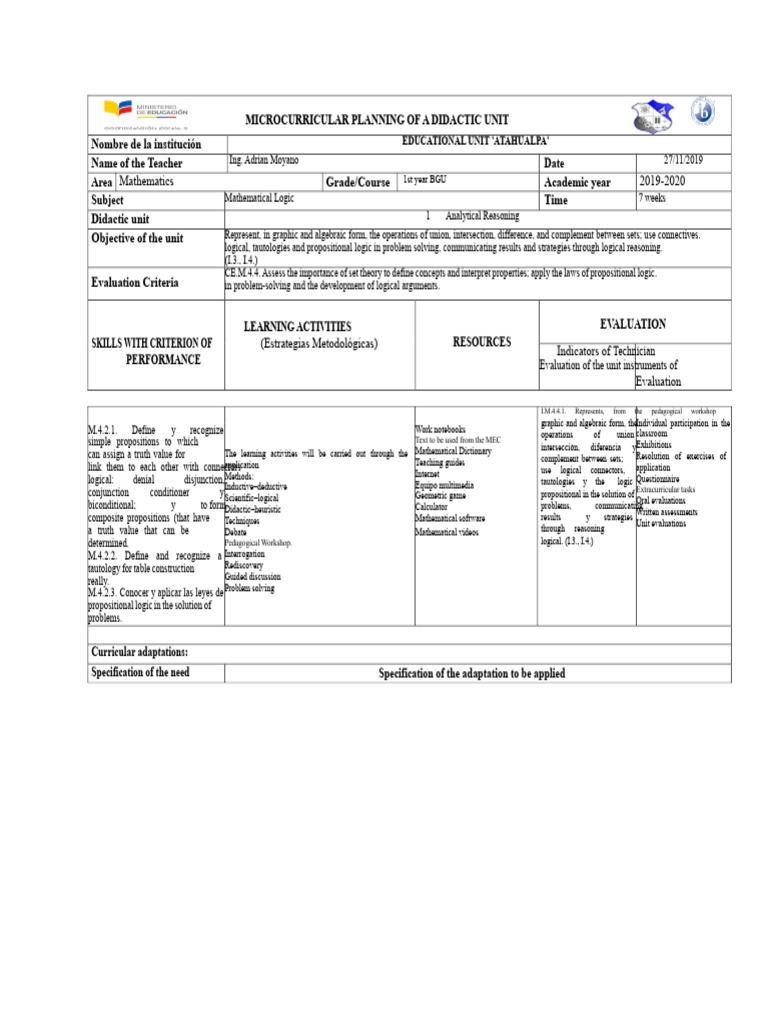 PUD 1st BGU Mathematical Logic Unit 1 | PDF | Logic | Mathematics