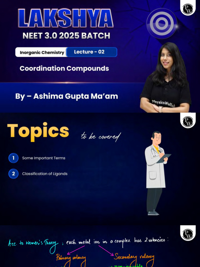 Coordination Compound 02 _ Class Notes __ Lakshya NEET 3.0 2025 | PDF