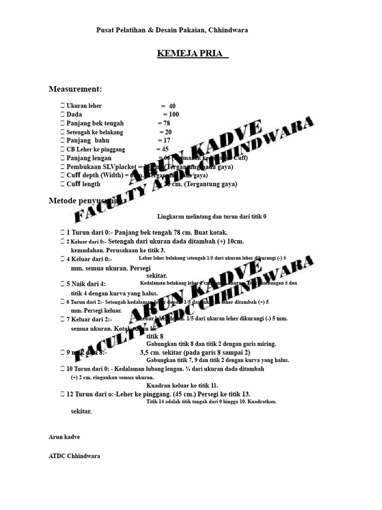 Panduan Ukuran dan Pola Kemeja Pria | PDF