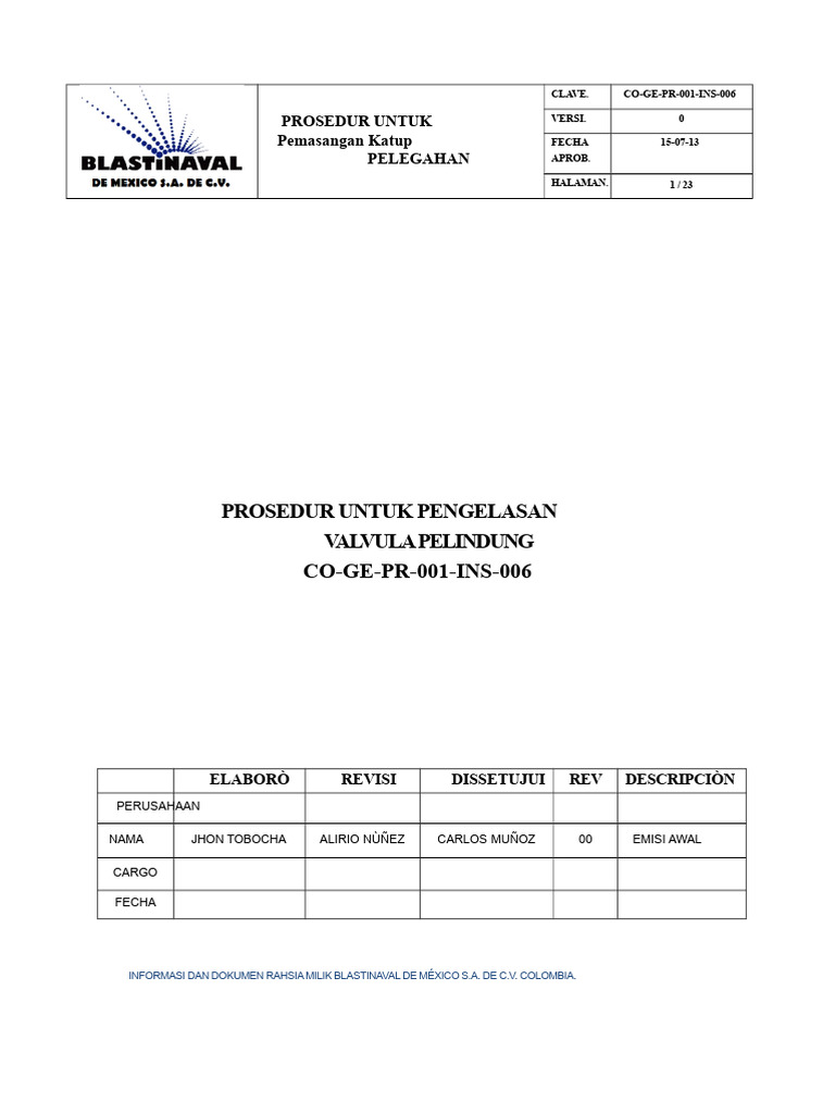Prosedur Pemasangan Katup Pengaman | PDF
