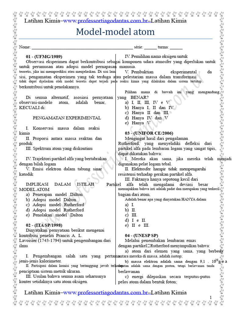 Latihan Model Atom dan Reaksi Kimia | PDF
