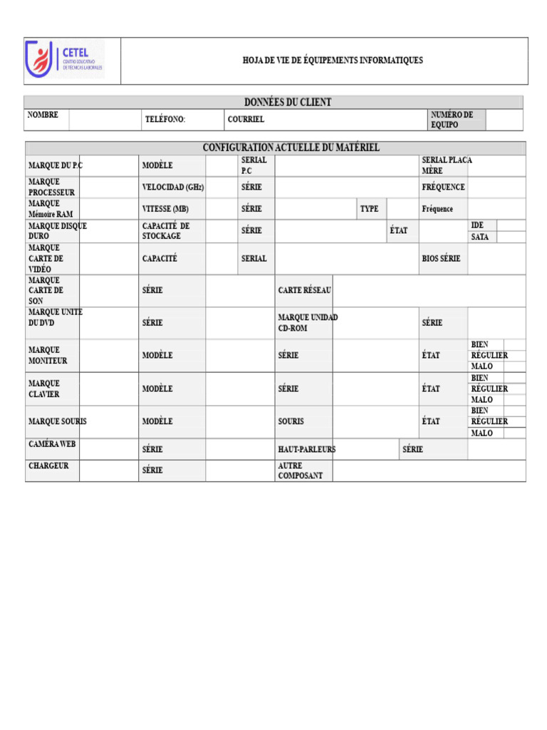 Fiche Technique des Équipements Informatiques | PDF | Technologie ...